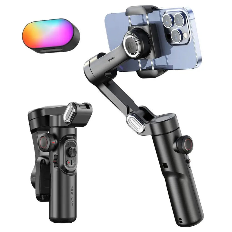 estabilizador Aochuan gimbal portátil de 3 eixos para smartphone  
com luz de preenchimento 
para iphone android 
rastreamento facial