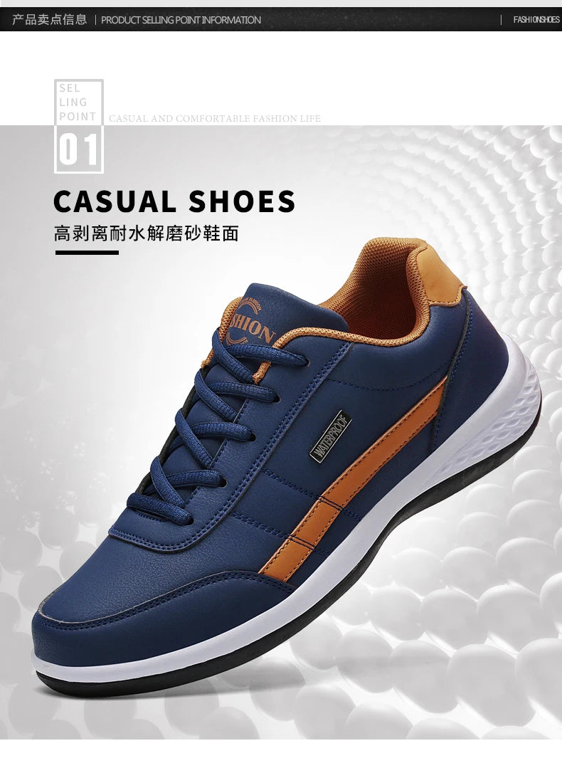 Sapatos masculinos de couro casual, calçados esportivos com cadarço