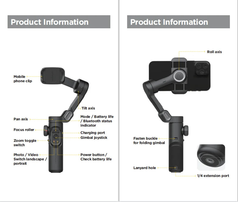 estabilizador Aochuan gimbal portátil de 3 eixos para smartphone  
com luz de preenchimento 
para iphone android 
rastreamento facial